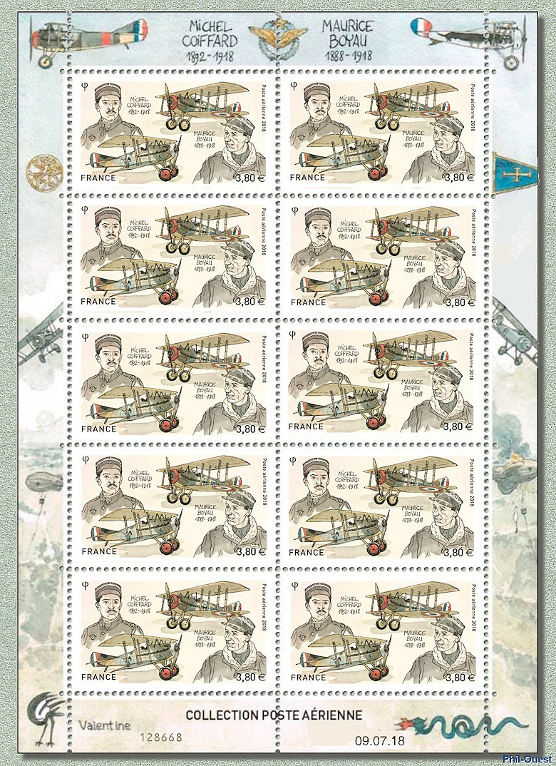 Image du timbre Michel COIFFARD 1892-1918 – Maurice BOYAU 1888-1918 - Minifeuille de 10 timbres