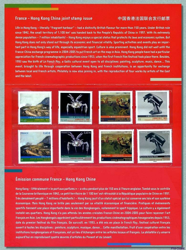 Les 8  timbres de l’émission commune France - Hong-Kong