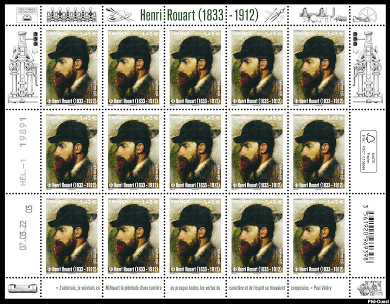Henri Rouart (1833-1912) - Feuille de 15 timbres