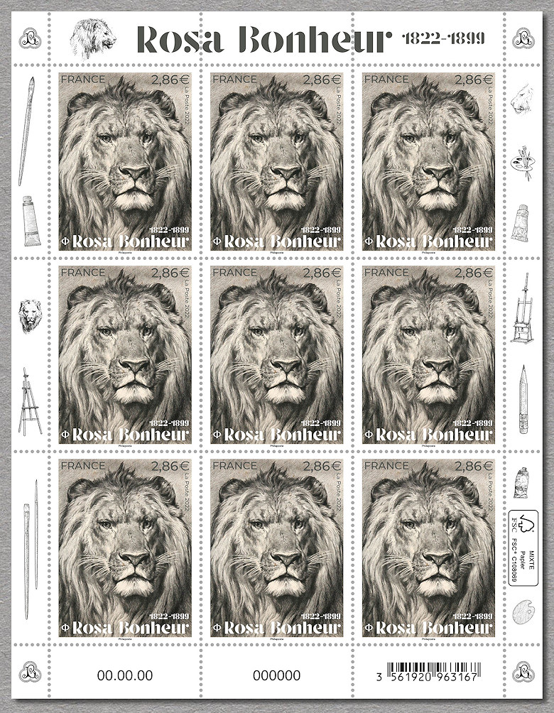 Feuille de 9 timbres de  Rosa Bonheur 1822-1899