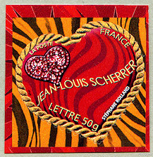 Image du timbre Le coeur de Jean-Louis Scherrer sur fond tigré autoadhésif
