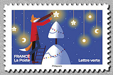 Image du timbre Renard décorant un sapin de Noël