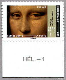 Image du timbre Léonard  de Vinci - La Joconde (détail)  - Vendu en feuille de 50 pour professionnels