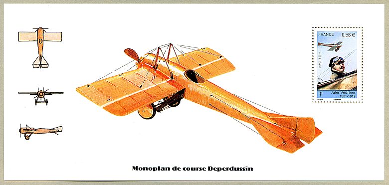 Souvenir philatélique Jules Védrine 1881-1919 - Monoplan de course Deperdussin