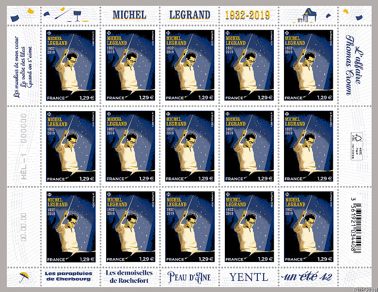Michel Legrand 1932-2019 - Feuille de 15 timbres