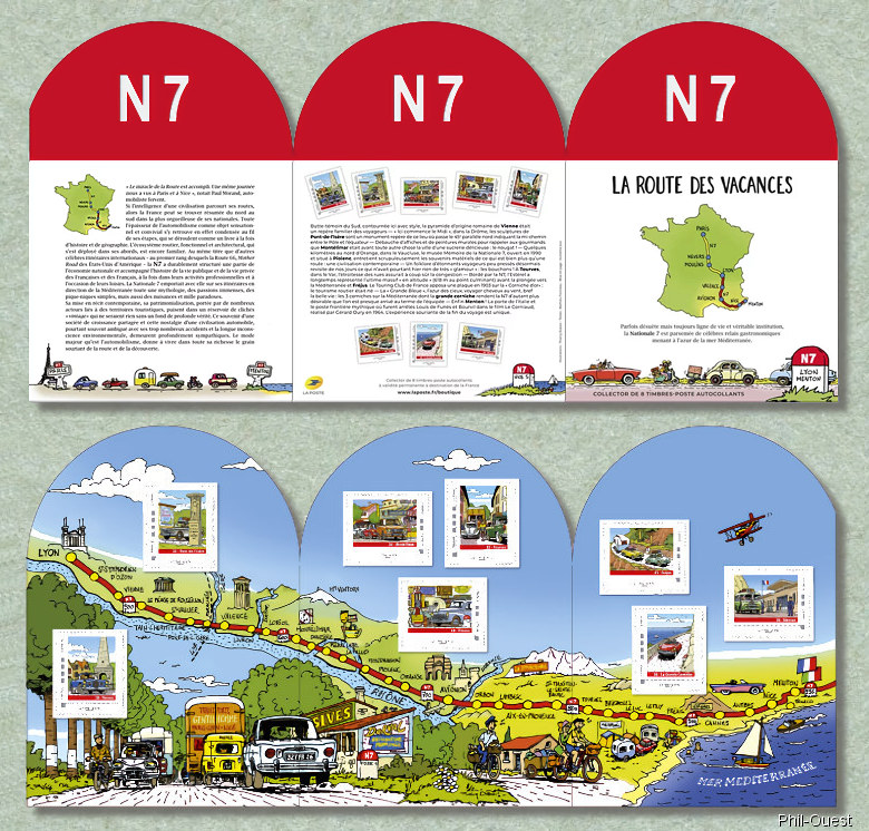 Image du timbre N7, la route des vacances - Lyon-Menton