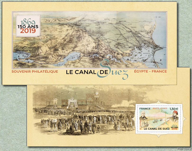 Image du timbre Canal de Suez 150 ans 1860-2019 - souvenir philatélique de l'émission commune France -  Égypte