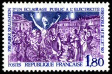 Image du timbre Première réalisation d'un éclairage public à l'électricitéGrenoble 14 juillet 1882