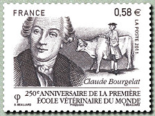 Image du timbre 250ème anniversaire de la-première école vétérinaire du monde-Claude Bourgelat