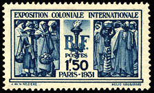 Exposition coloniale internationale de Paris 1931<BR>Les races 1 F 50 bleu