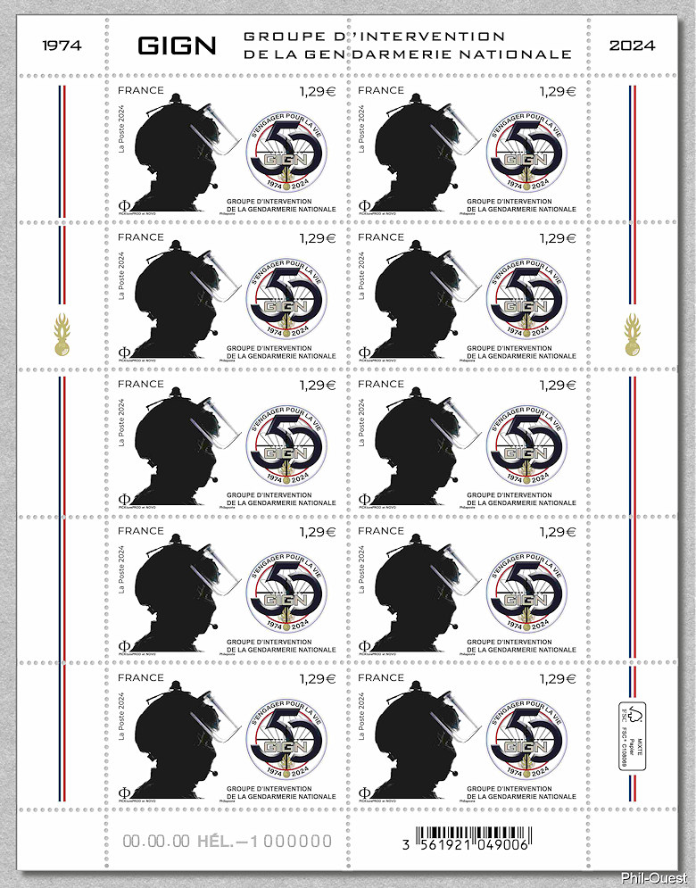 Groupe d´Intervention de la Gendarmerie Nationale - Feuillet de 10 timbres
