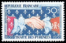 Image du timbre Tricentenaire du traité des Pyrénées 1659-1959