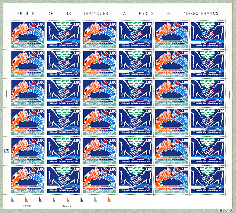 Feuille de 36 timbres à 2,80F