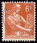 Image du timbre Moissonneuse, 6 F brique-orange