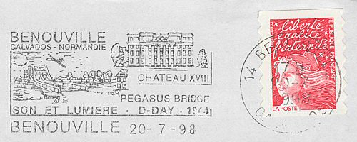 Flamme d´oblitération de Benouville
«Son et lumière 
Château XVIII
Pegasus bridge D Day 1944»