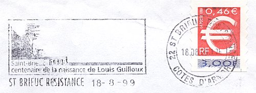 Flamme d´oblitération de Saint  Brieuc Résistance
«Centenaire de la naissance de Louis Guilloux»