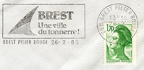 Flamme d´oblitération de Brest Pilier Rouge
«BREST Une ville du Tonnerre !»