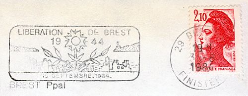 Flamme d´oblitération de l´anniversaire de la
Libération de Brest le 16 septembre 1944