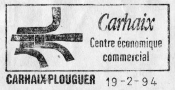 Flamme d´oblitération de Carhaix-Plouguer
«CARHAIX, Centre économique commercial»