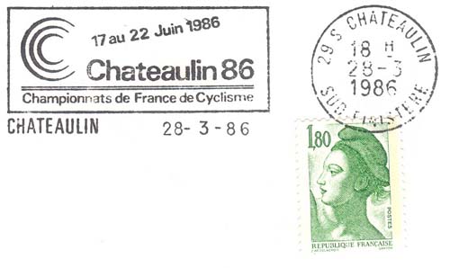 Flamme d´oblitération de Chateaulin«17 au 22 juin 1986 Championnats de France de cyclisme»