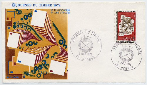 Enveloppe 1er jour de la journée du timbre 1974