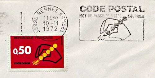 Flamme d´oblitération de Rennes-Armées
«Code Postal - Mot de passe de votre courrier»
