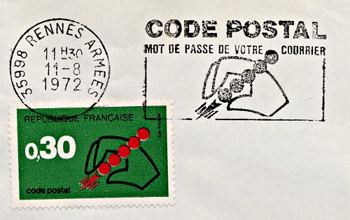 Flamme d´oblitération de Rennes-Armées
«Code Postal - Mot de passe de votre courrier»