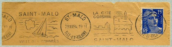 Flamme d´oblitération en continu de Saint Malo
«SAINT MALO - La cité corsaire - Ville de congrès»