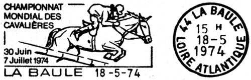 Flamme d´oblitération de LA BAULE
«Championnat mondial des cavalières 30 juin-7 juillet 1974»
