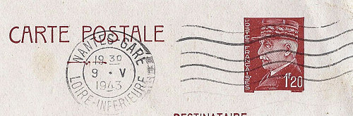 Oblitération de Nantes-GareCarte postale de Pétain