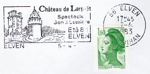 Flamme d´oblitération d'Elven
«Château de Largoët - Spectacle Son et Lumière Eté 83»
