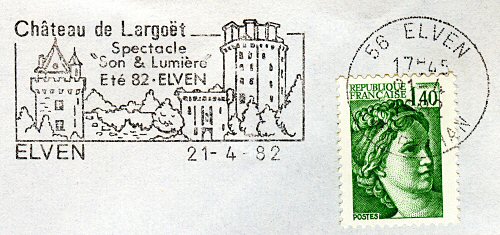 Flamme d´oblitération d'Elven
«Château de Largoët - Spectacle Son et Lumière Eté  82»