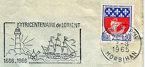 Flamme d´oblitération de Lorient
«Tricentenaire de Lorient 1666-1966»