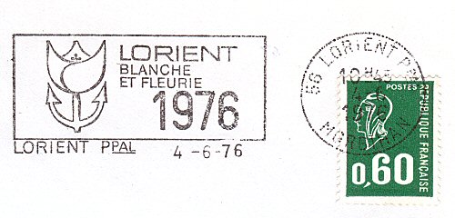 Flamme d´oblitération de Lorient
«LORIENT blanche et fleurie 1976»