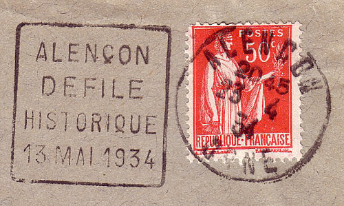 Flamme d´oblitération d'Alencon
«Alençon défilé historique 13 mai 1934»