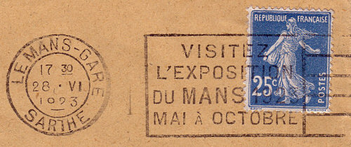 Flamme d´oblitération du Mans-Gare«Visitez l'exposition 1923 mai à octobre»