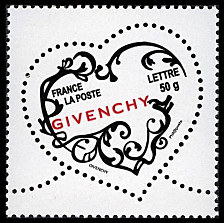 Image du timbre Le coeur de Givenchy sur fond blanc