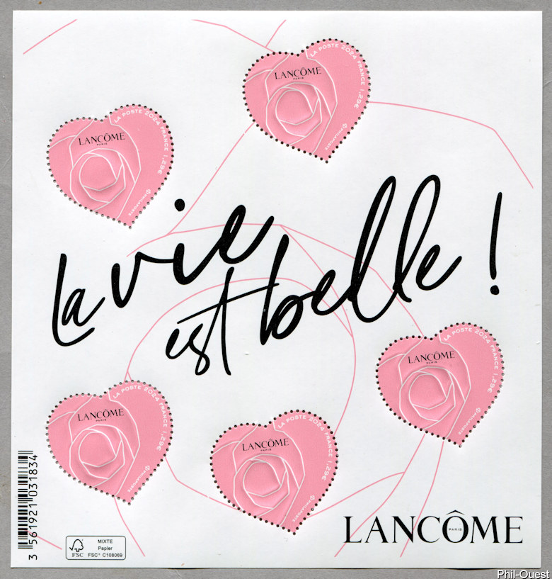 Image du timbre Bloc feuillet de 5 cœurs Lancôme Paris à 1,29 €