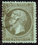 Napoléon III 1 c olive dentelé<BR>Second Empire 