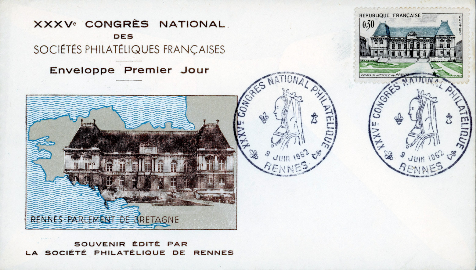 Enveloppe premier jour du 35e Congrès de la Société Philatélique de Rennes