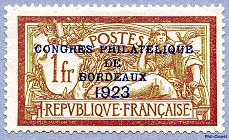 Image du timbre Merson 1 F lie de vin et olive
-
Congrès philatélique de Bordeaux 1923