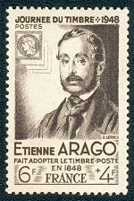 Journée du timbre 1948<BR>Etienne Arago  fait adopter le timbre-poste en 1848