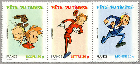 Bande de 3 timbres Spirou et Fantasio