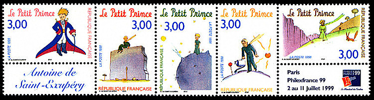 Image du timbre Philexfrance 99Antoine de Saint-Exupéry - Bande de 5 timbres «Le Petit Prince»