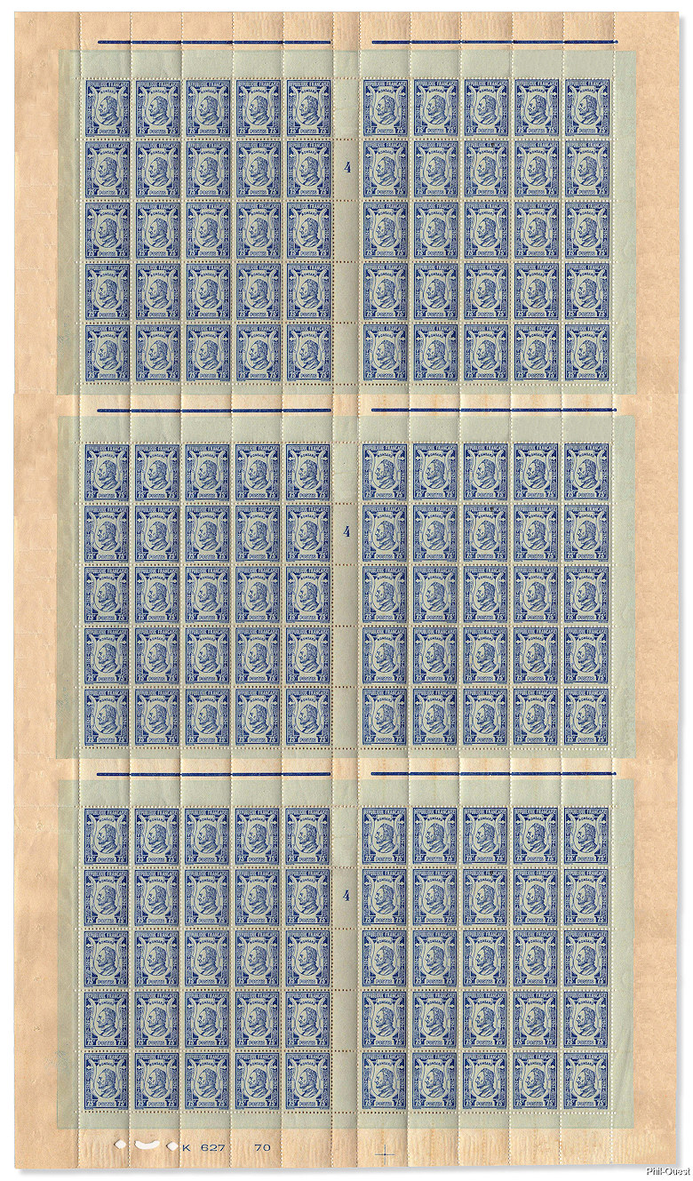 Feuille de 150 timbres de Pierre de Ronsard  1524-1585<br />4ème centenaire de sa naissance