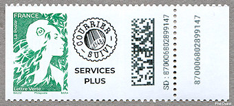 Image du timbre Lettre verte  gommée  courrier suivi Service Plus
-
Timbre pour roulette