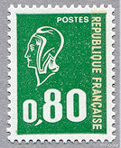 Marianne de Béquet - 80c vert<BR>Typographié 1 bande phosphorescente