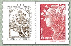 La paire de timbres autoadhésifs<br /><b>1860 Premier timbre fiscal mobile</b>