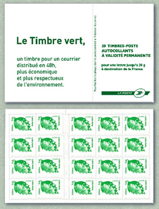 Carnet de 20 timbres verts autoadhésifs<br />pour distributeur SAGEM