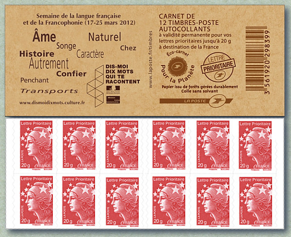 Carnet de 12 Marianne de Beaujard<br />Semaine de la langue française et de la francophonie 2012